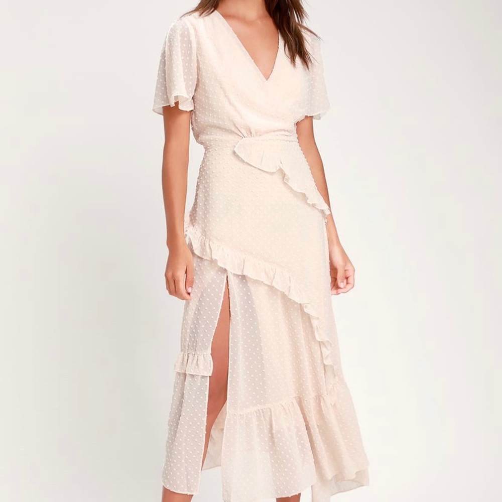 Lulus Dress - Swiss Dot Ruffled Midi Dress